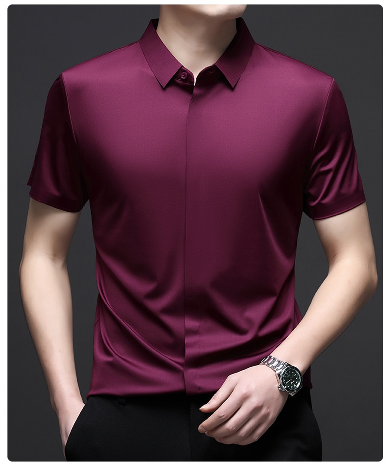 Men's Short Sleeve Hidden Placket Collared Shirt