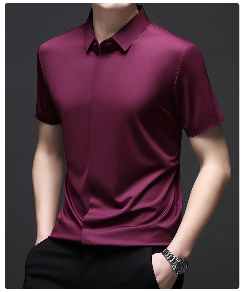 Men's Short Sleeve Hidden Placket Collared Shirt