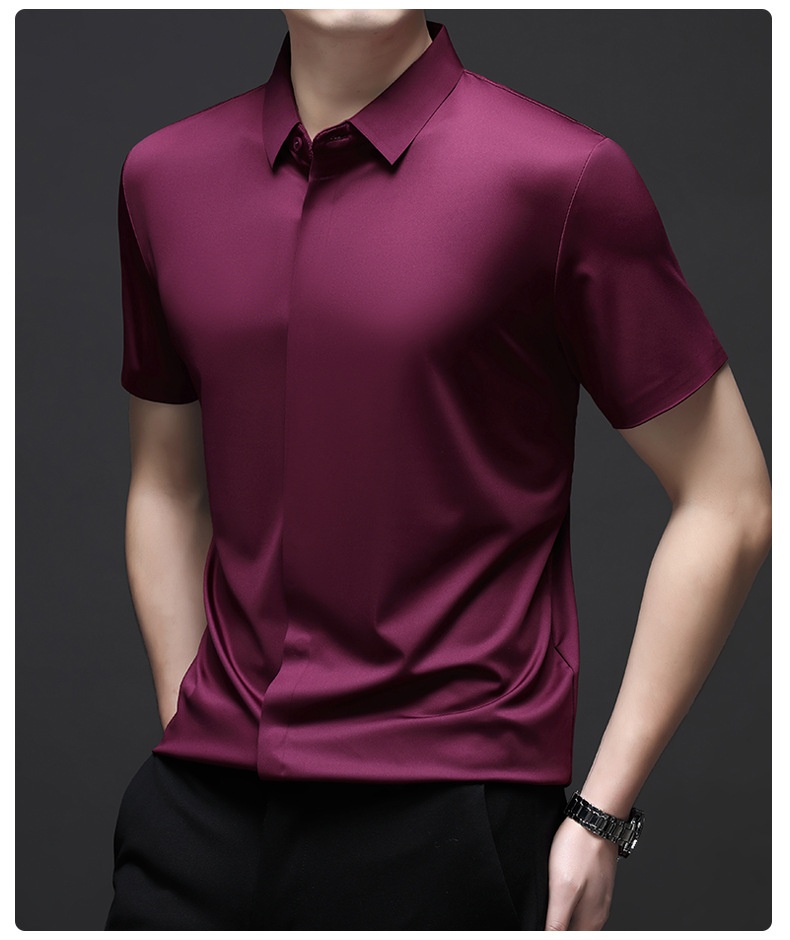 Men's Short Sleeve Hidden Placket Collared Shirt