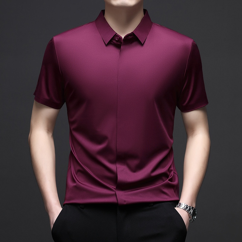 Men's Short Sleeve Hidden Placket Collared Shirt