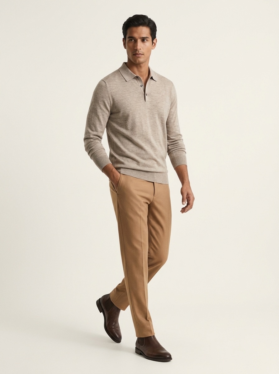 Men's Long Sleeve Knit Polo Sweater