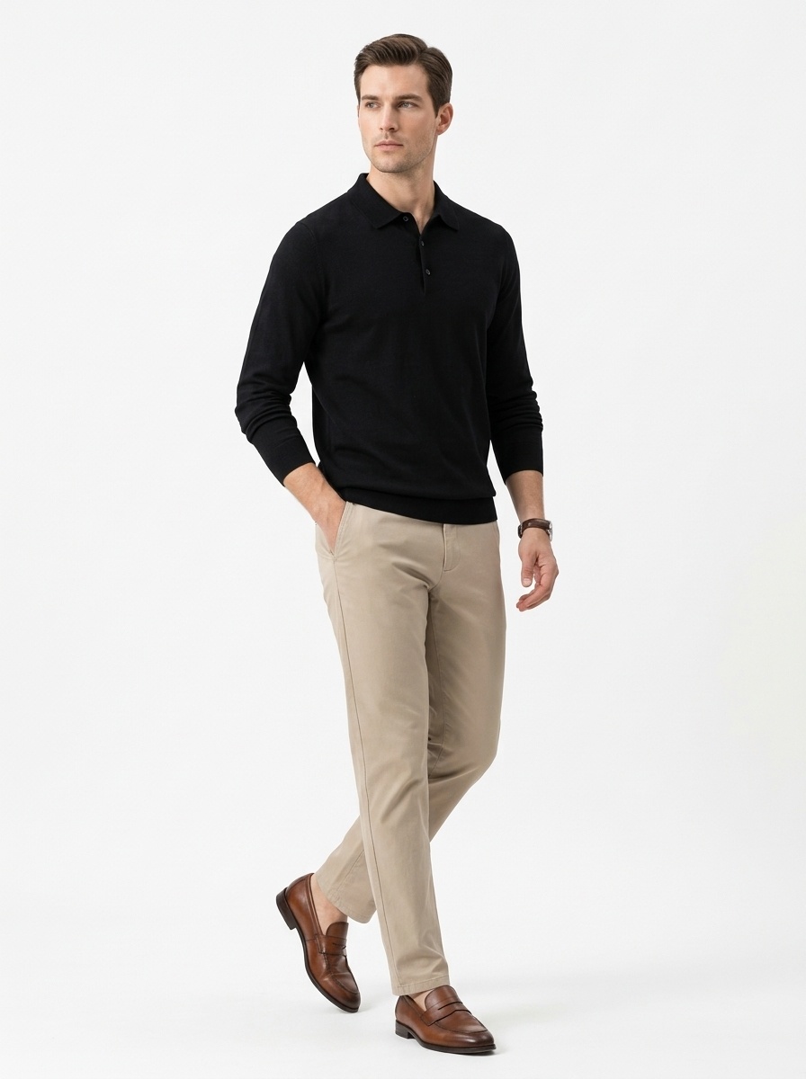 Men's Long Sleeve Knit Polo Sweater