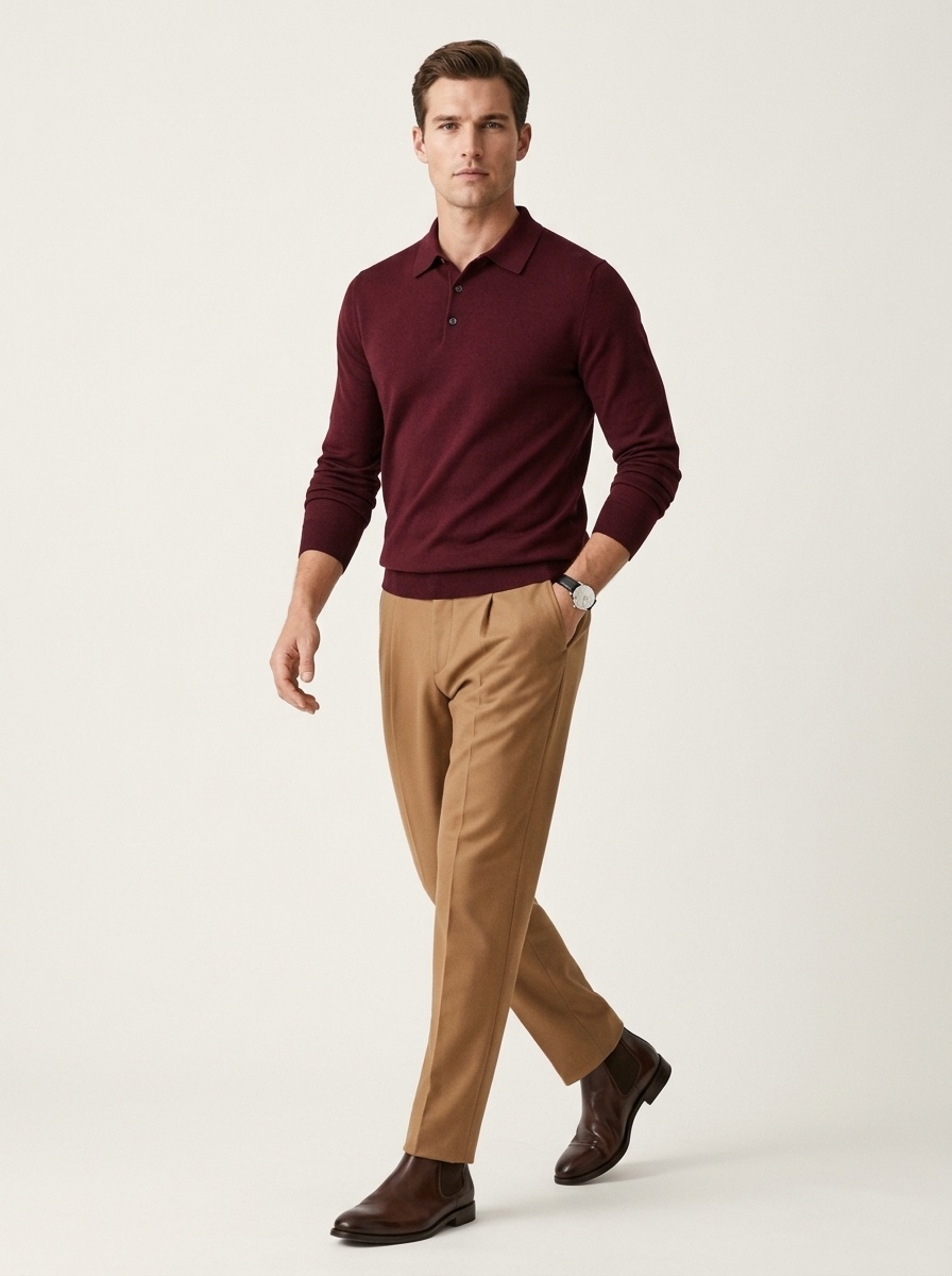 Men's Long Sleeve Knit Polo Sweater