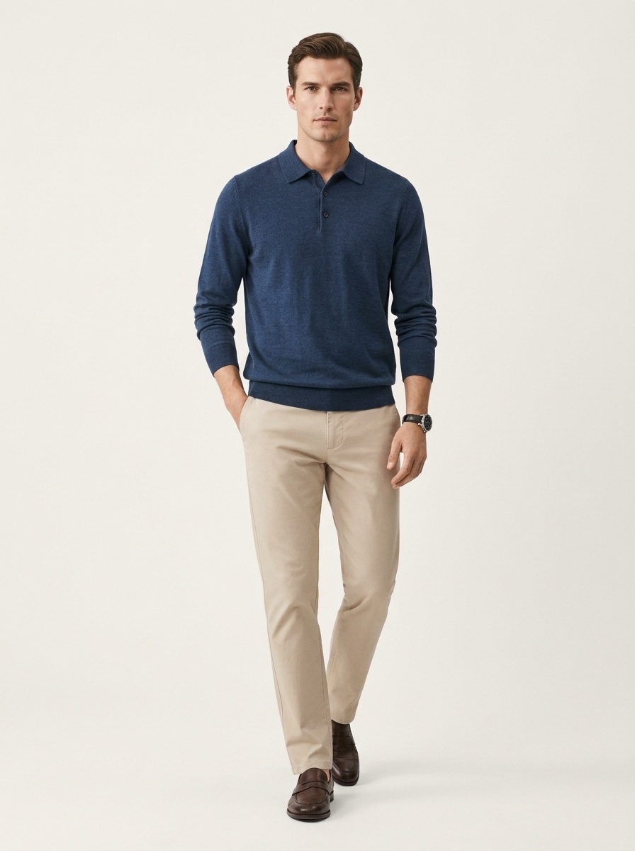 Men's Long Sleeve Knit Polo Sweater