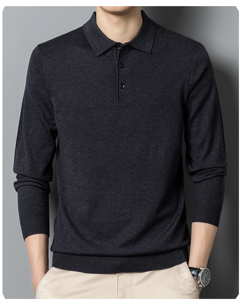 Men's Long Sleeve Knit Polo Sweater
