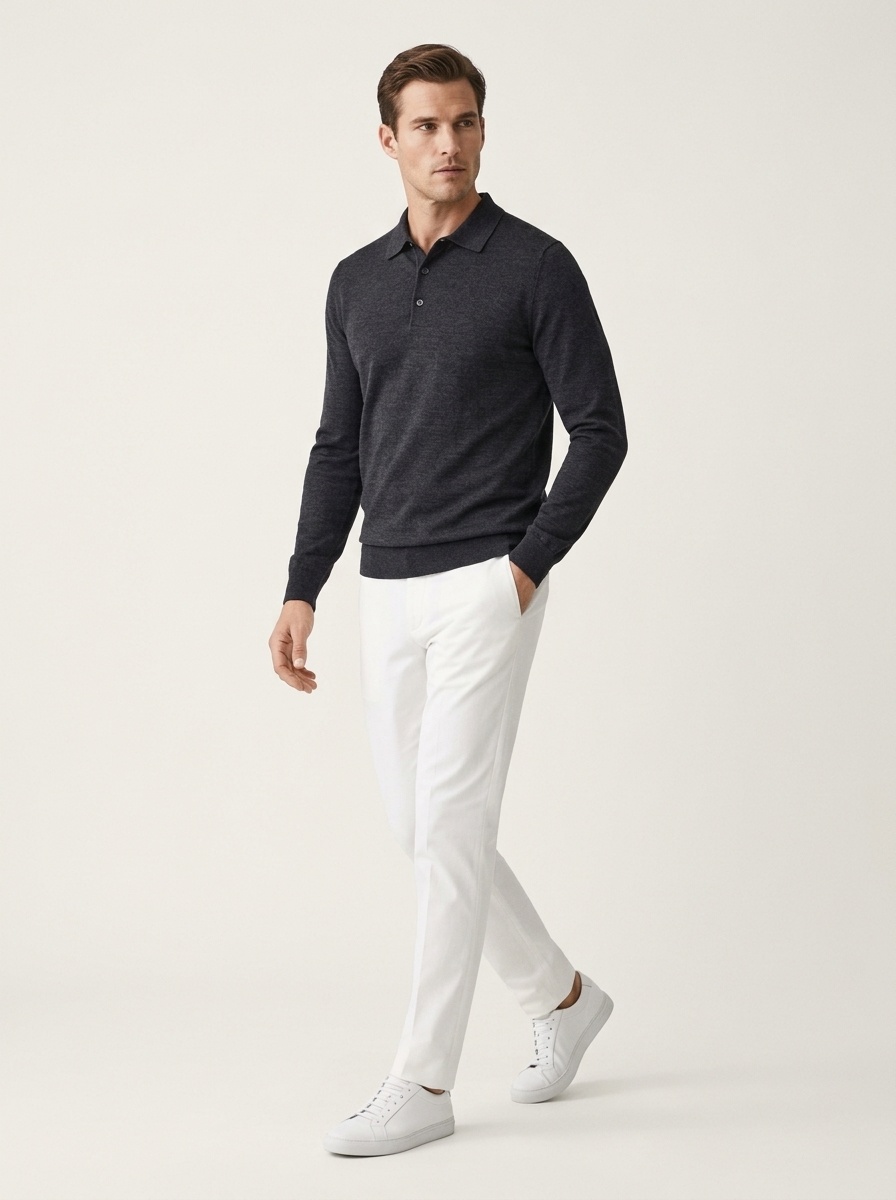 Men's Long Sleeve Knit Polo Sweater