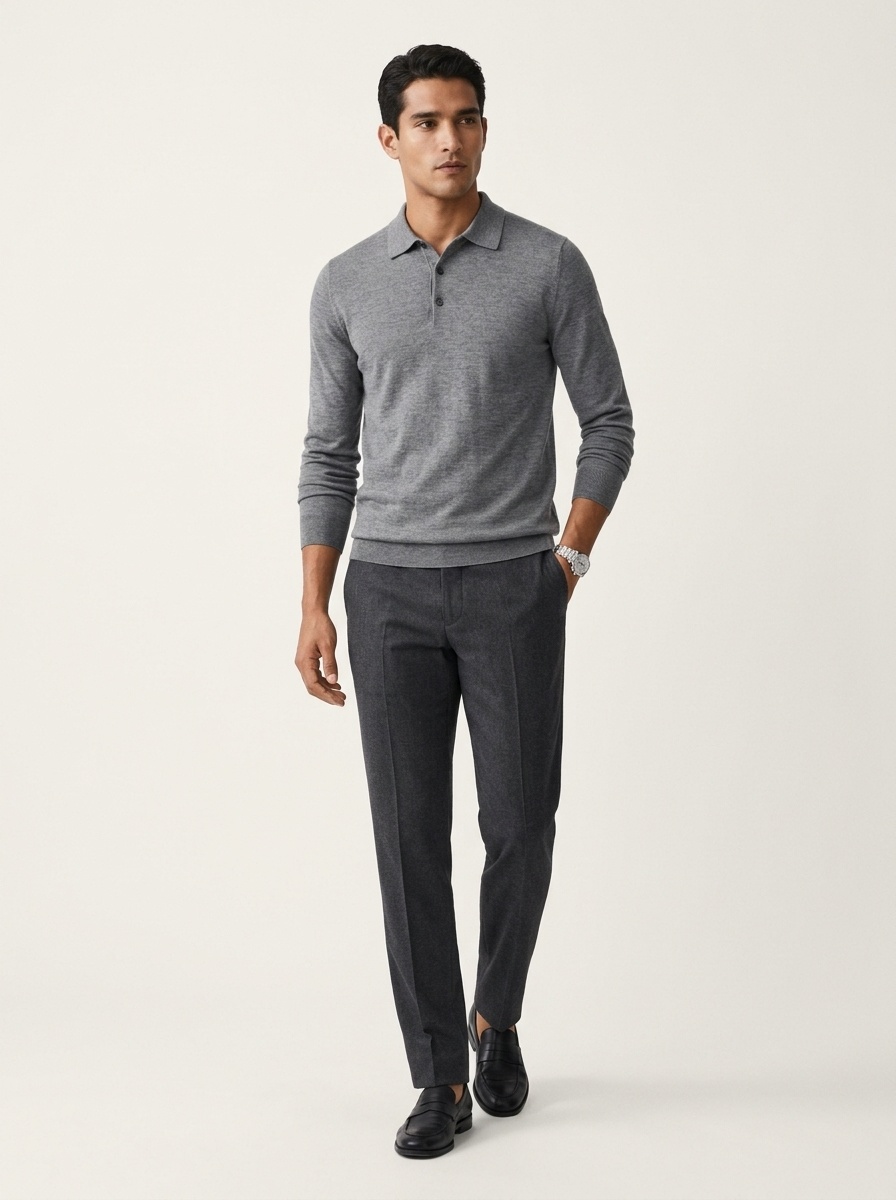 Men's Long Sleeve Knit Polo Sweater