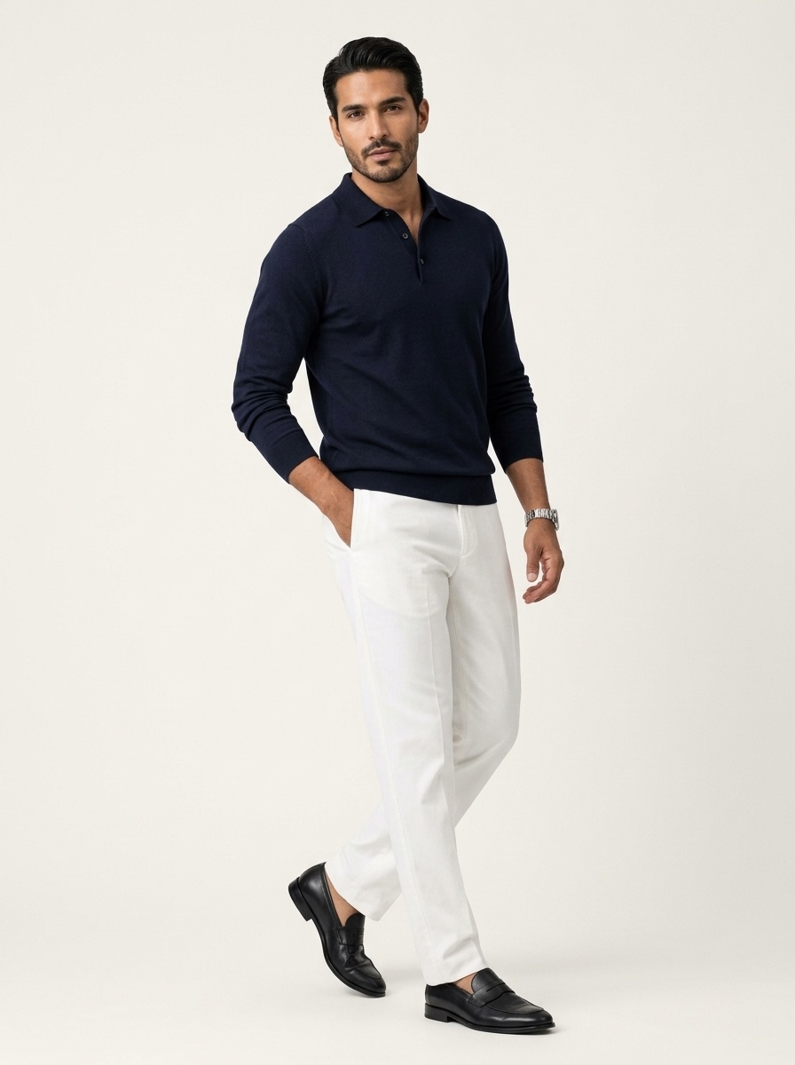 Men's Long Sleeve Knit Polo Sweater