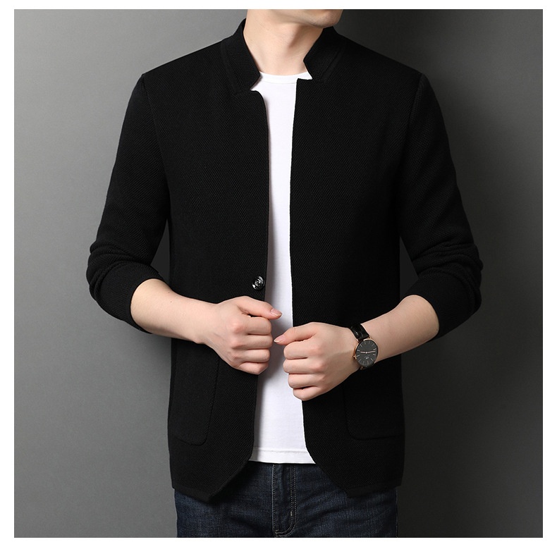 Men's Stand Collar Knit Blazer Cardigan Jacket