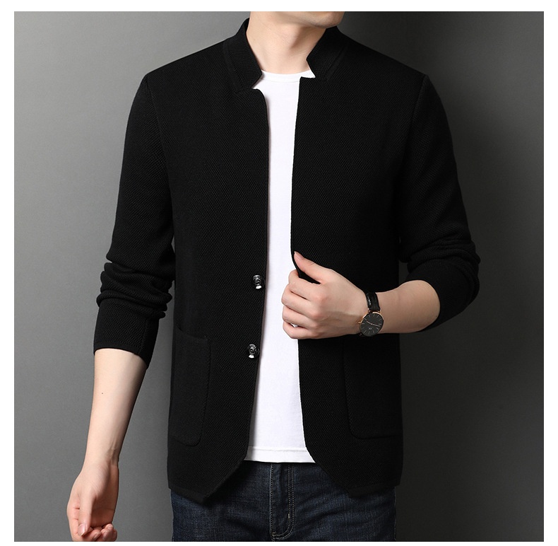 Men's Stand Collar Knit Blazer Cardigan Jacket