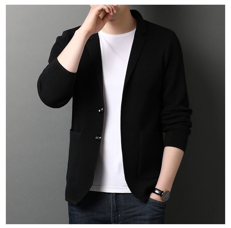 Men's Stand Collar Knit Blazer Cardigan Jacket