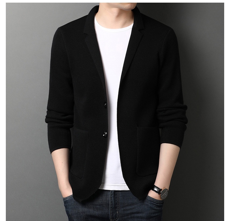Men's Stand Collar Knit Blazer Cardigan Jacket