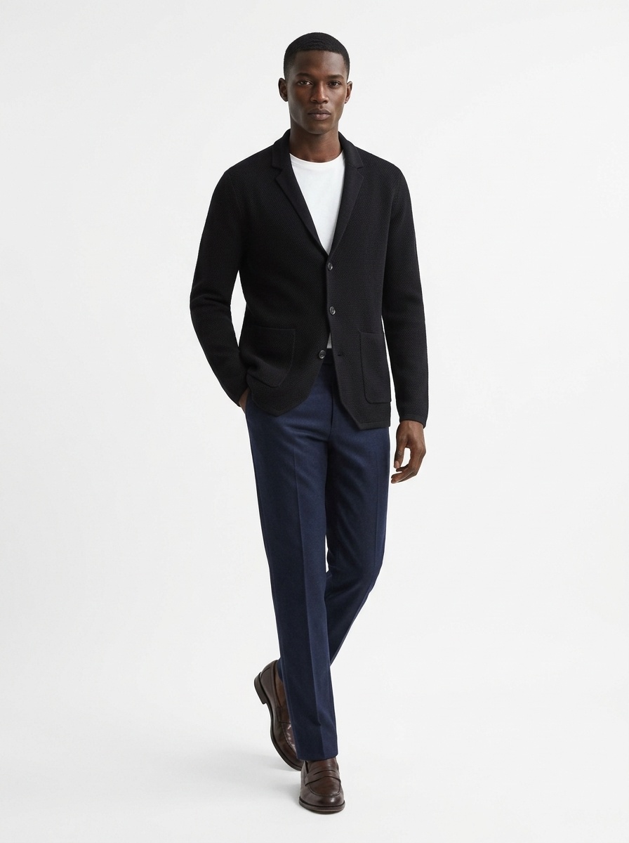 Men's Stand Collar Knit Blazer Cardigan Jacket