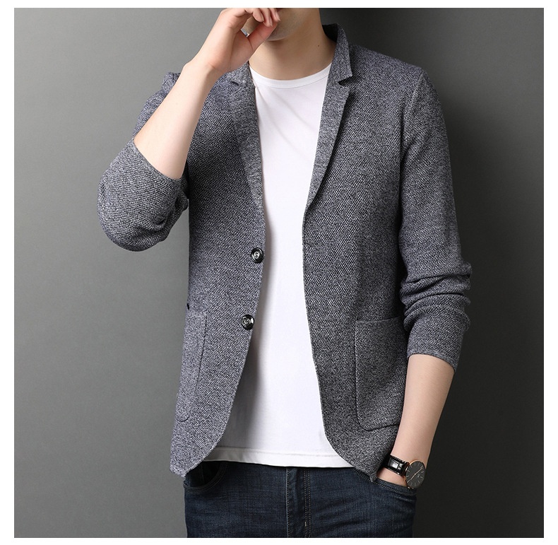 Men's Stand Collar Knit Blazer Cardigan Jacket
