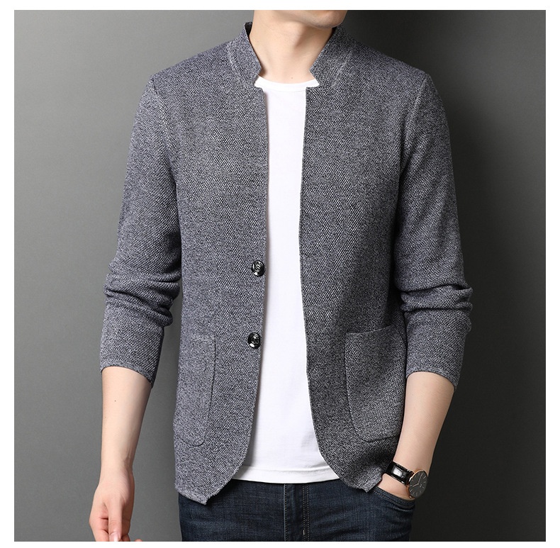 Men's Stand Collar Knit Blazer Cardigan Jacket