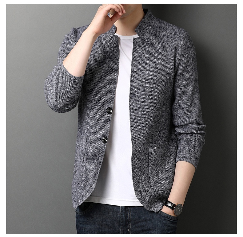 Men's Stand Collar Knit Blazer Cardigan Jacket