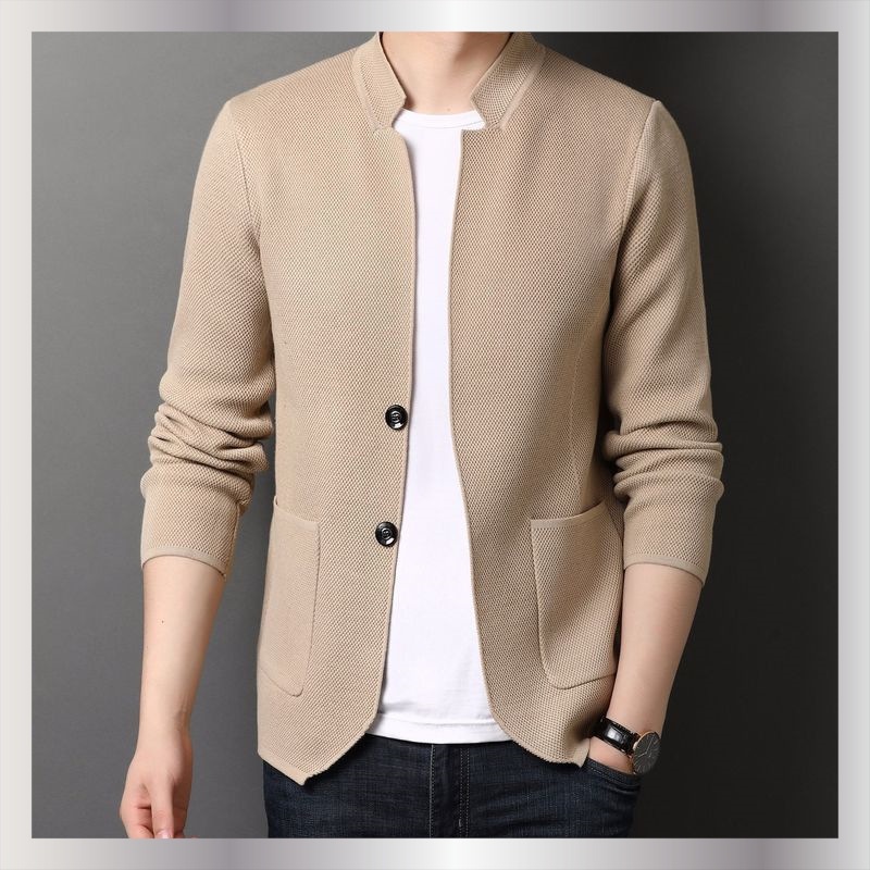 Men's Stand Collar Knit Blazer Cardigan Jacket