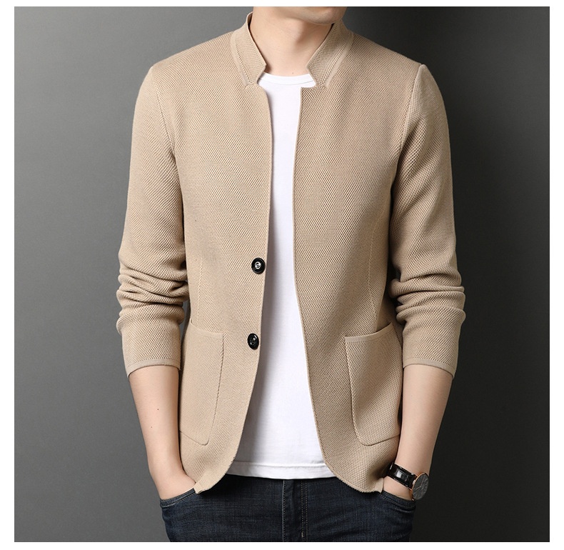 Men's Stand Collar Knit Blazer Cardigan Jacket