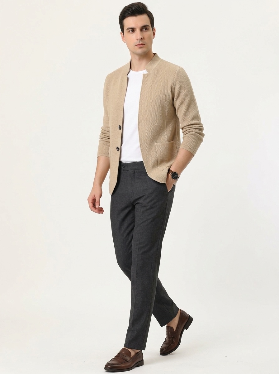 Men's Stand Collar Knit Blazer Cardigan Jacket