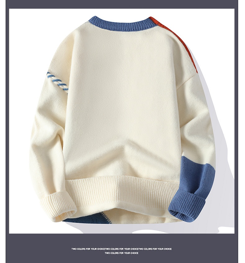 Men's Colorblock Patchwork Cable Knit Crewneck Sweater