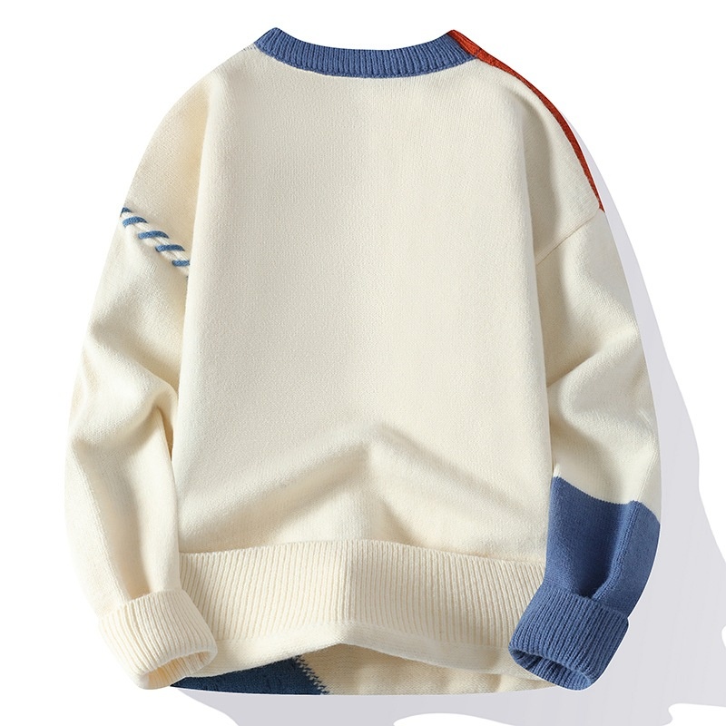 Men's Colorblock Patchwork Cable Knit Crewneck Sweater