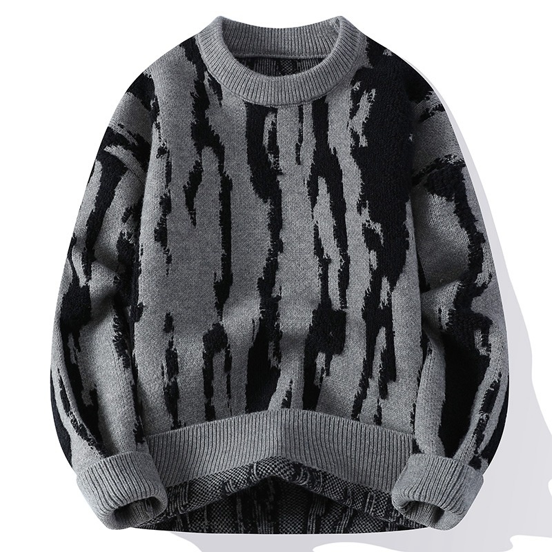 Men's Abstract Pattern Crewneck Knit Sweater