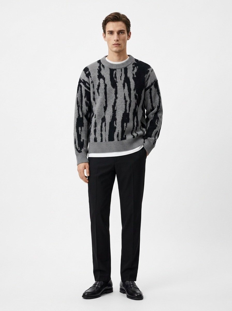 Men's Abstract Pattern Crewneck Knit Sweater