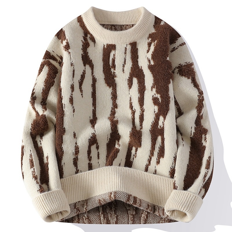 Men's Abstract Pattern Crewneck Knit Sweater