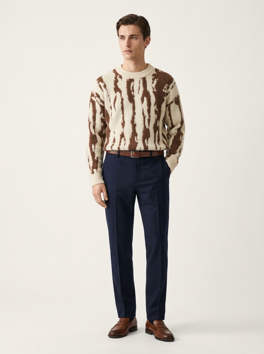 Men's Abstract Pattern Crewneck Knit Sweater