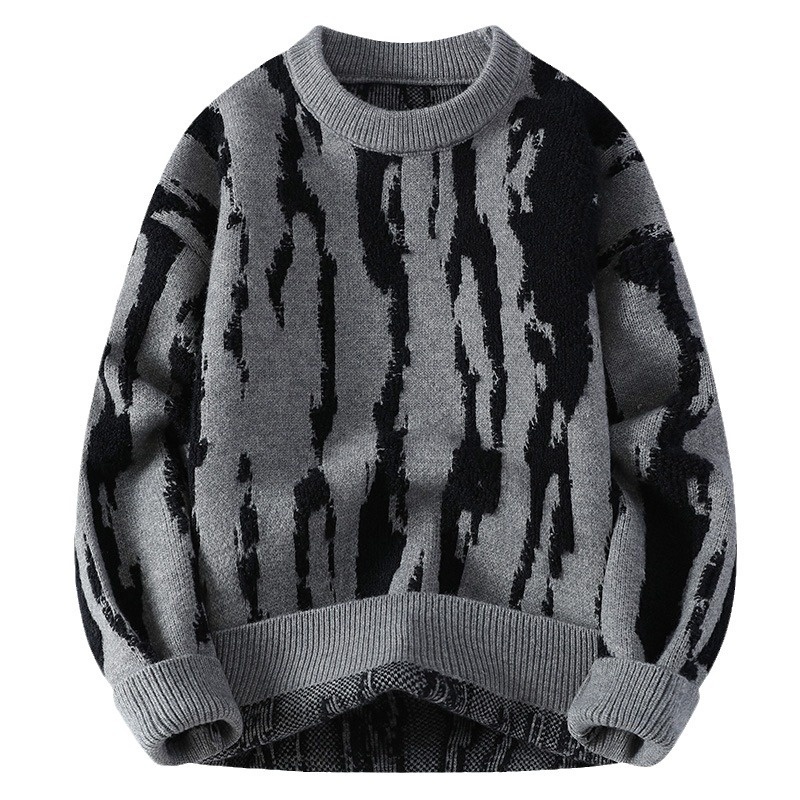 Men's Abstract Pattern Crewneck Knit Sweater