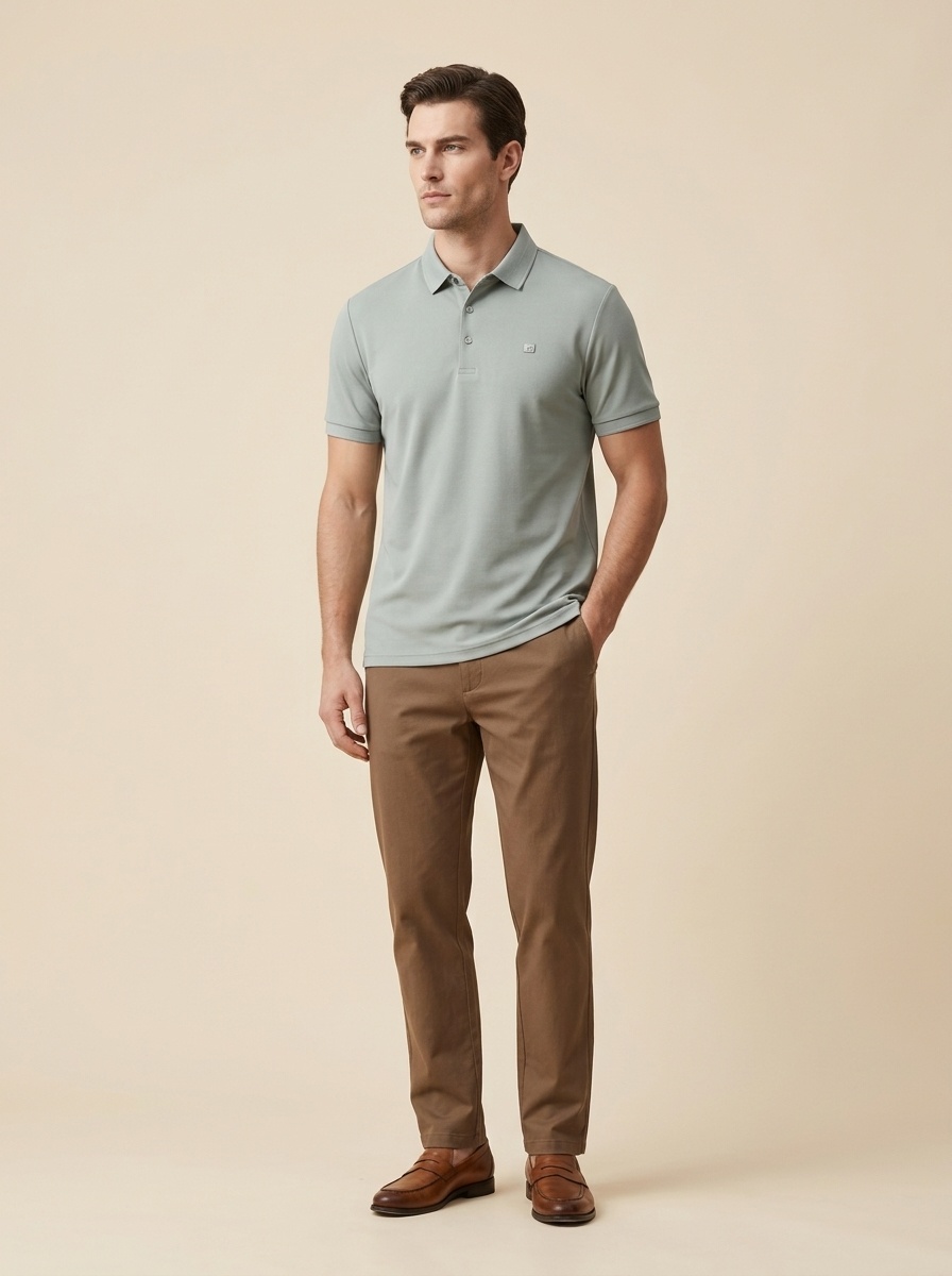 Men's Solid Short Sleeve Button Polo Shirt