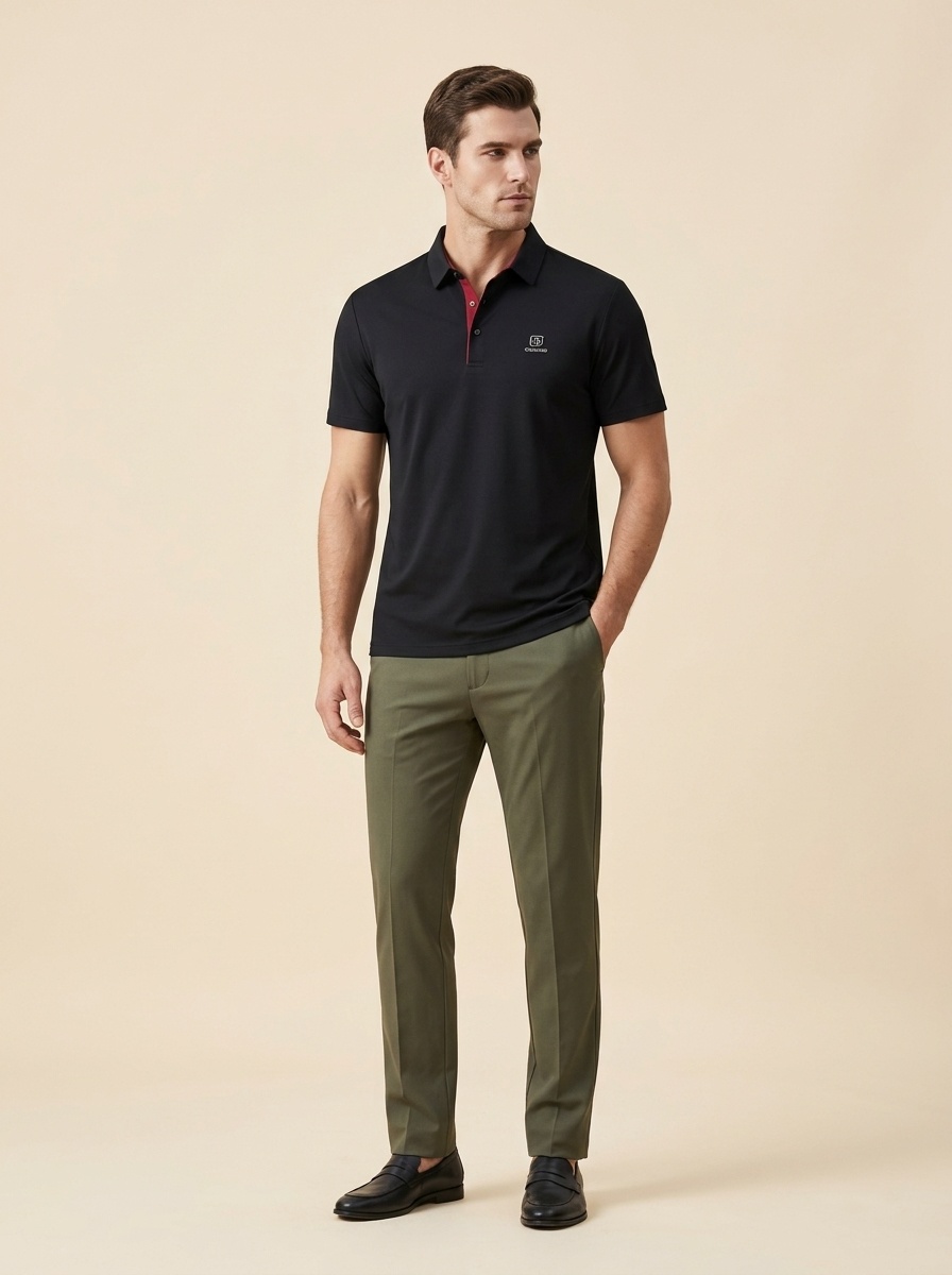 Men's Solid Short Sleeve Button Polo Shirt