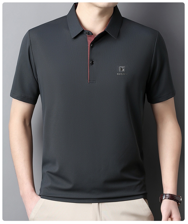 Men's Solid Short Sleeve Button Polo Shirt
