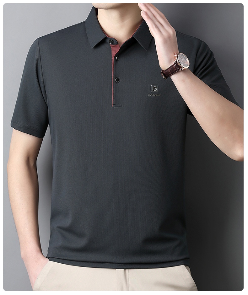 Men's Solid Short Sleeve Button Polo Shirt