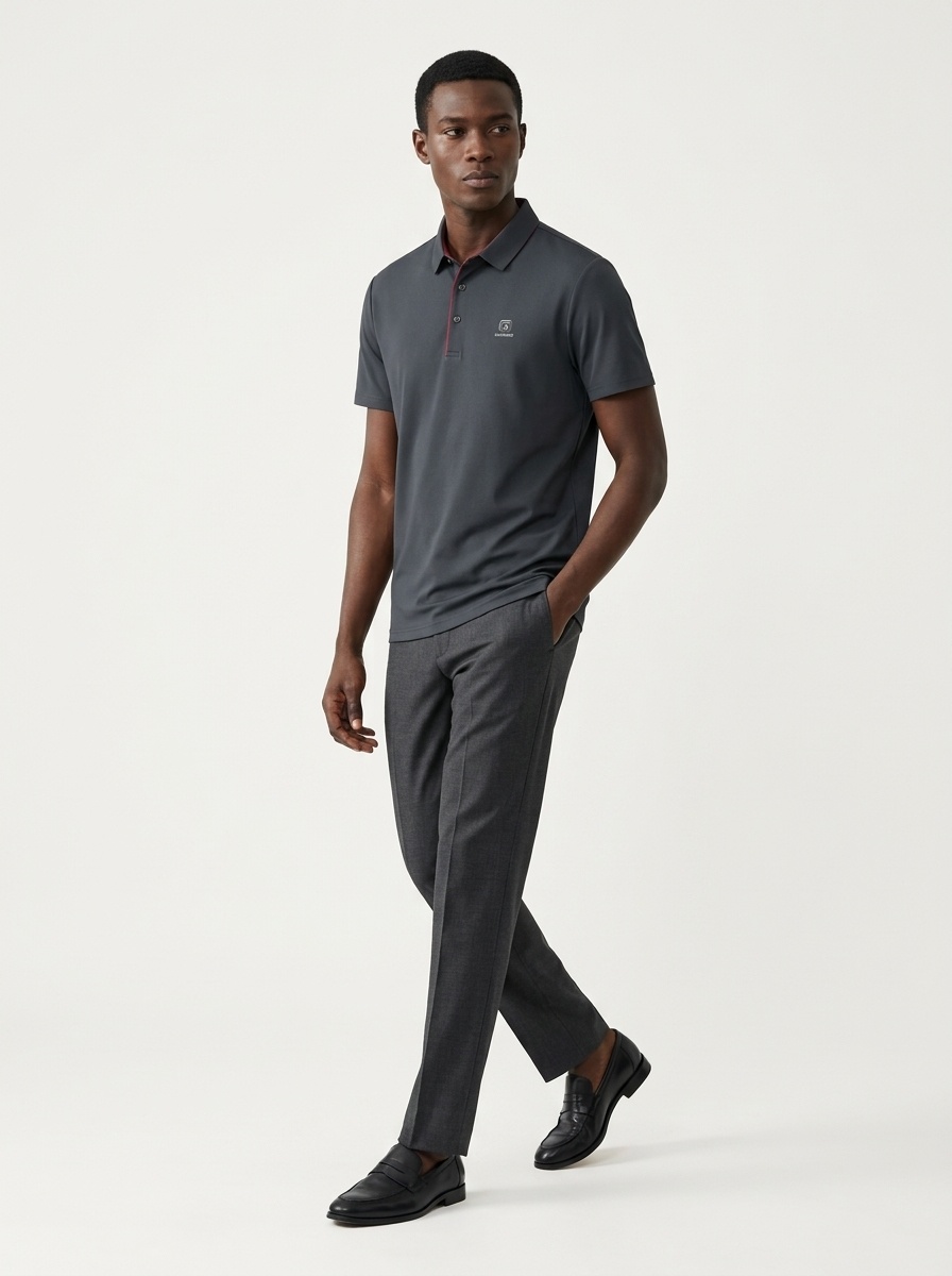Men's Solid Short Sleeve Button Polo Shirt
