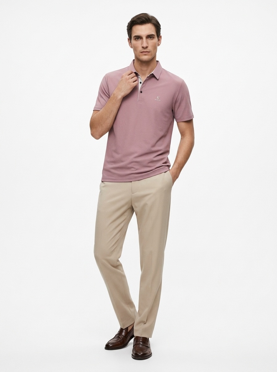 Men's Solid Short Sleeve Button Polo Shirt