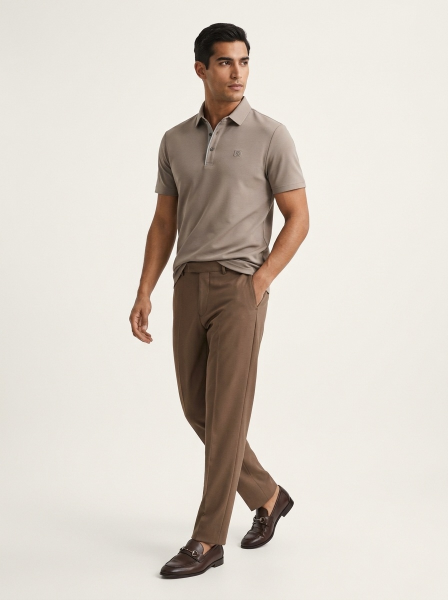 Men's Solid Short Sleeve Button Polo Shirt