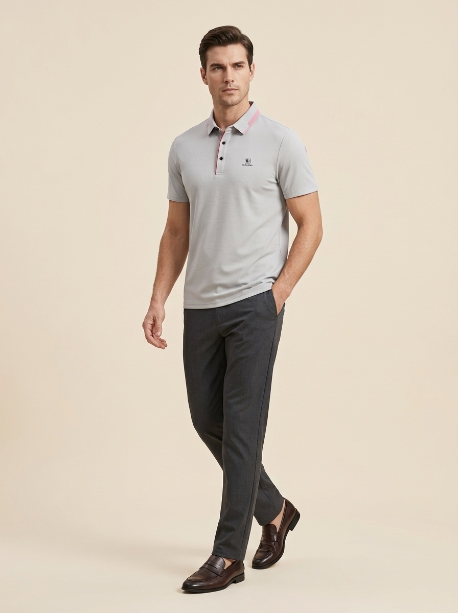 Men's Solid Short Sleeve Button Polo Shirt