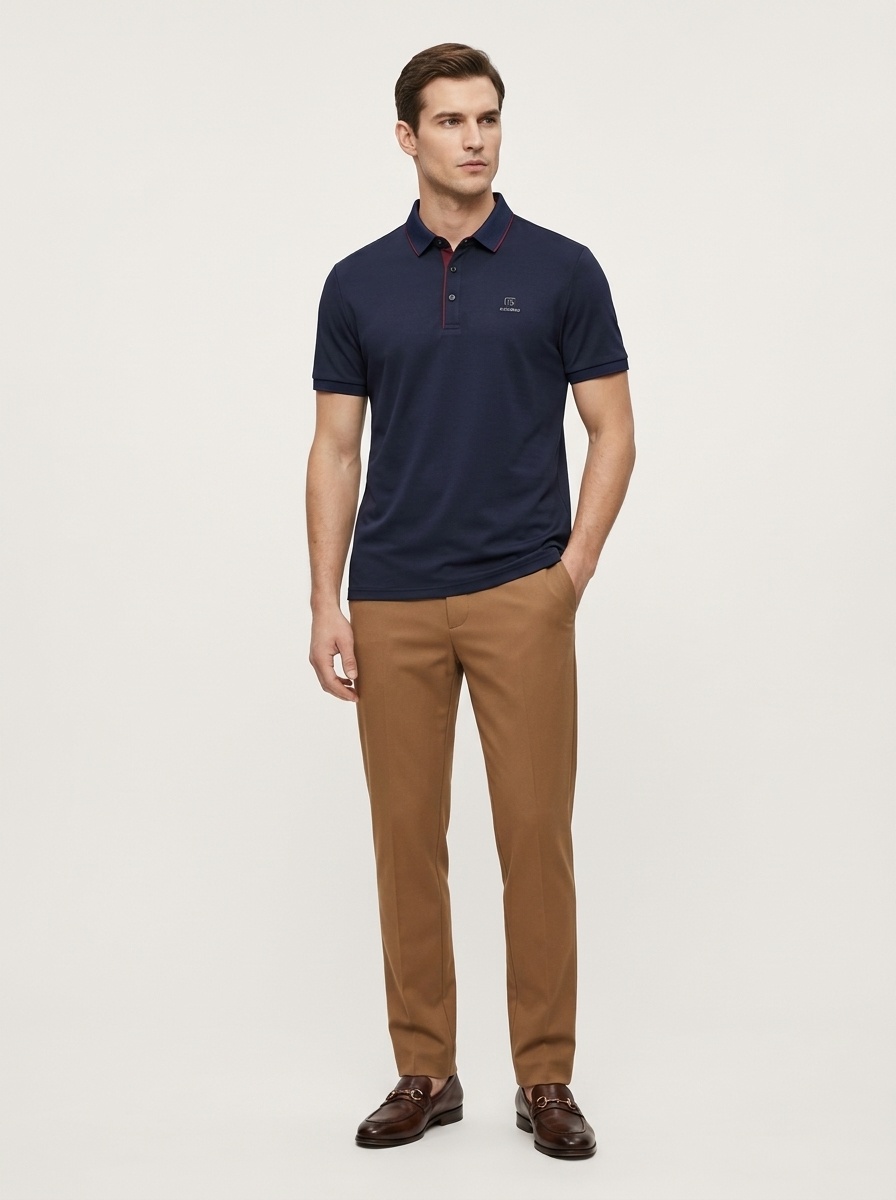 Men's Solid Short Sleeve Button Polo Shirt