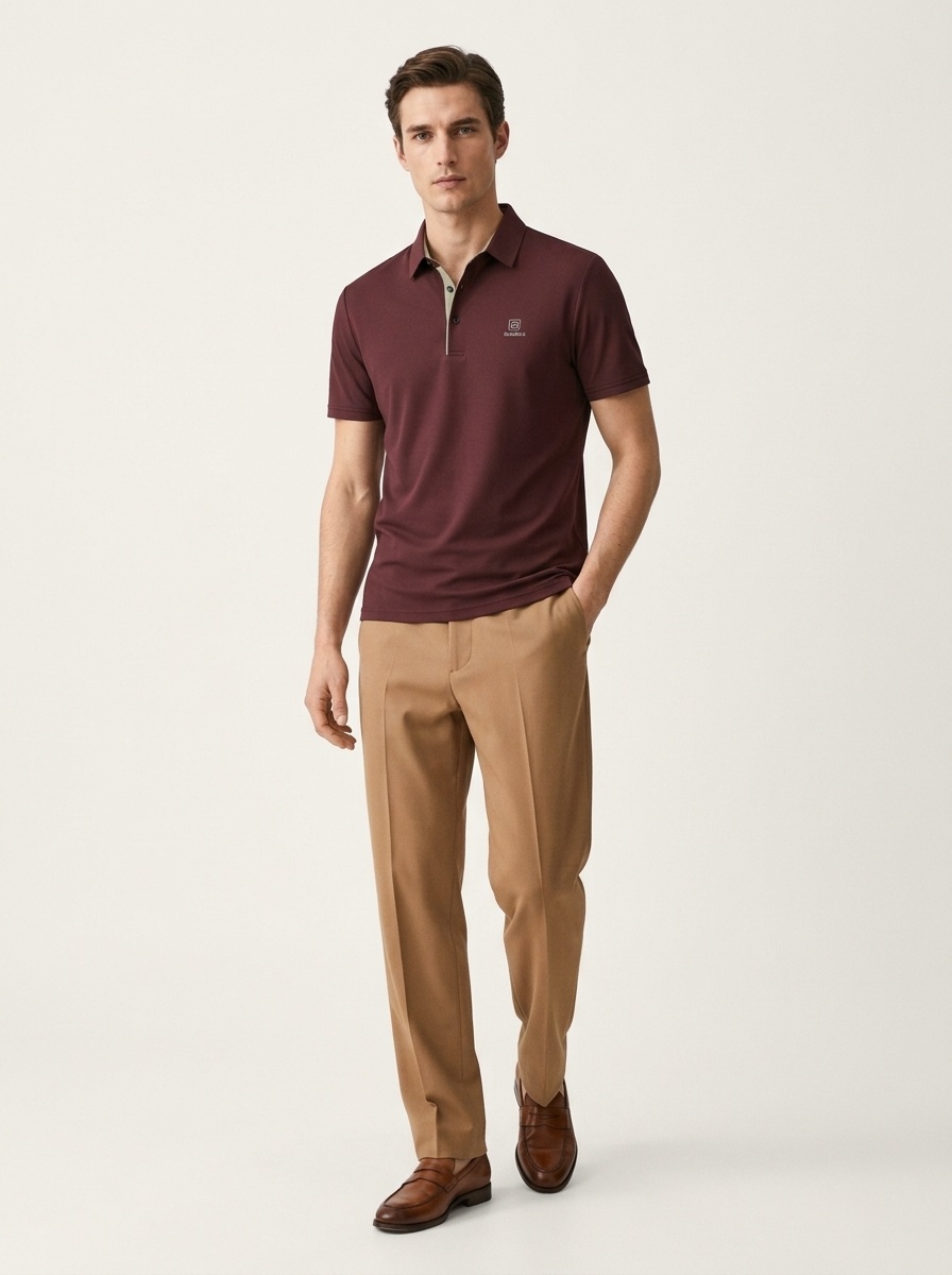 Men's Solid Short Sleeve Button Polo Shirt