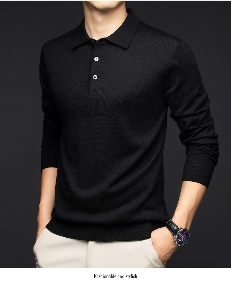 Men's Long Sleeve Knit Polo Shirt Sweater
