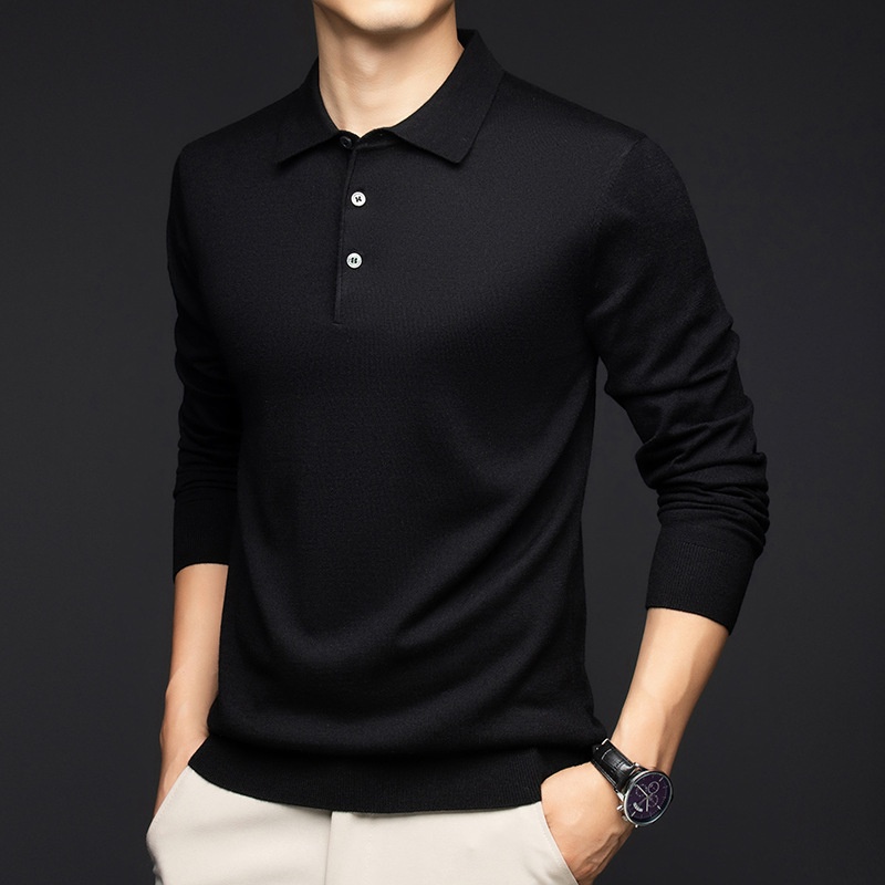Men's Long Sleeve Knit Polo Shirt Sweater