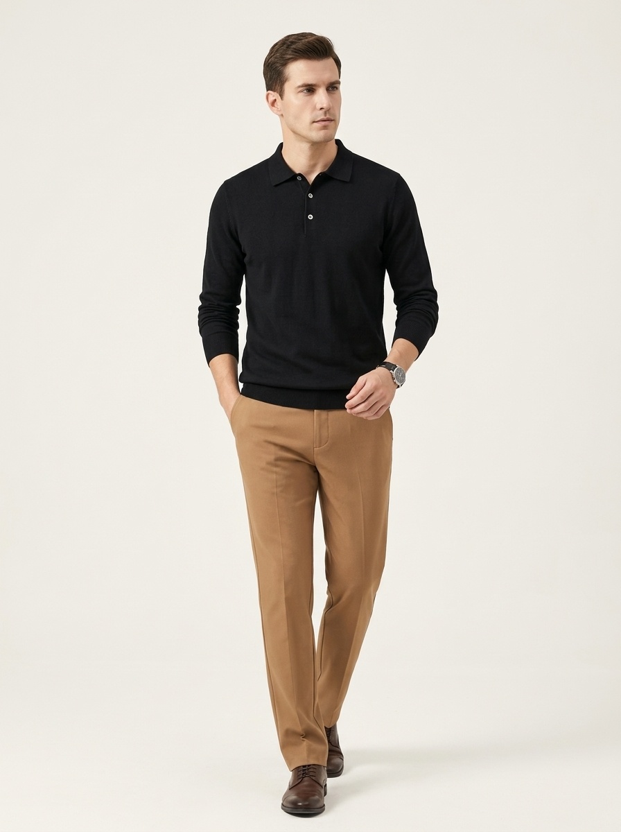 Men's Long Sleeve Knit Polo Shirt Sweater