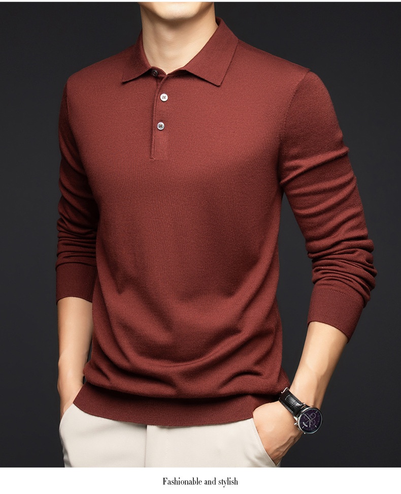 Men's Long Sleeve Knit Polo Shirt Sweater