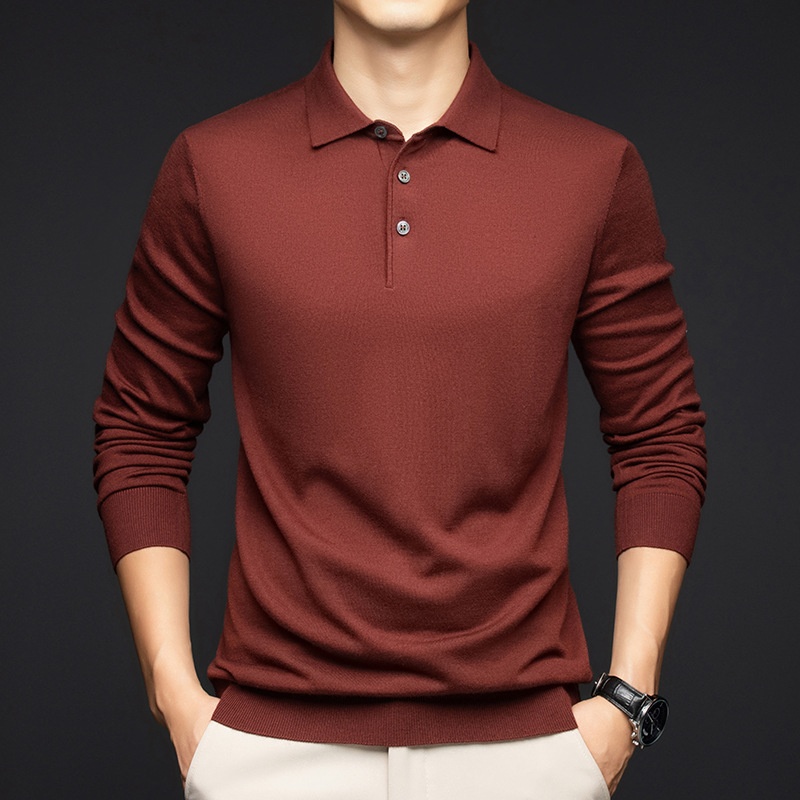 Men's Long Sleeve Knit Polo Shirt Sweater
