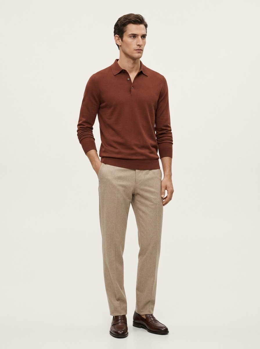 Men's Long Sleeve Knit Polo Shirt Sweater
