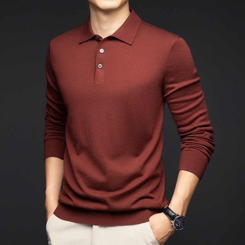 Men's Long Sleeve Knit Polo Shirt Sweater