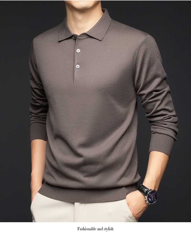 Men's Long Sleeve Knit Polo Shirt Sweater