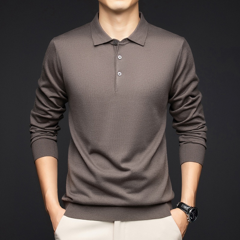 Men's Long Sleeve Knit Polo Shirt Sweater