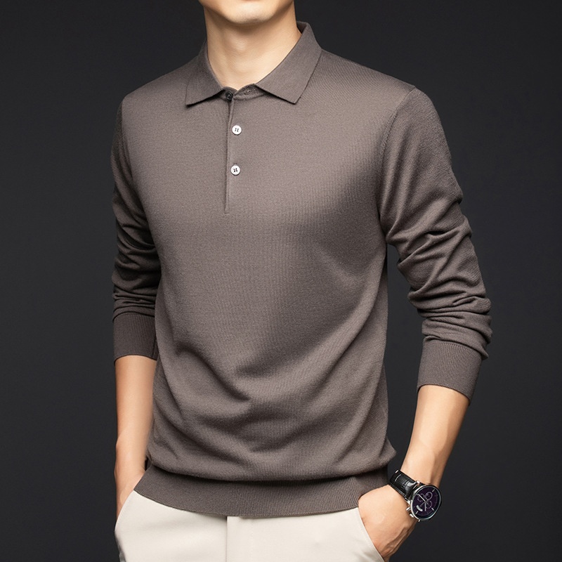 Men's Long Sleeve Knit Polo Shirt Sweater